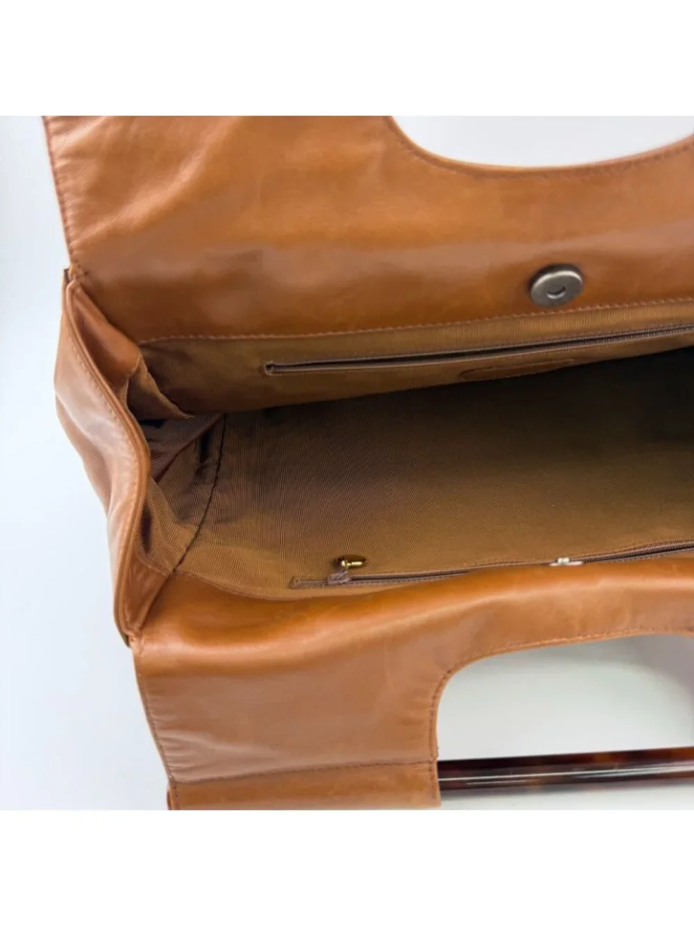 Chanel CC Logo Cutout Handle Handbag Leather Brown Seal Vintage